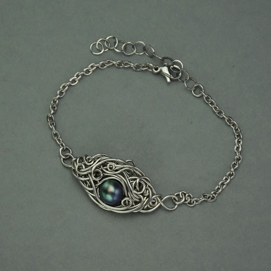 bransoletki wire wrapping Bransoletka z perłą, wire wrapping perła