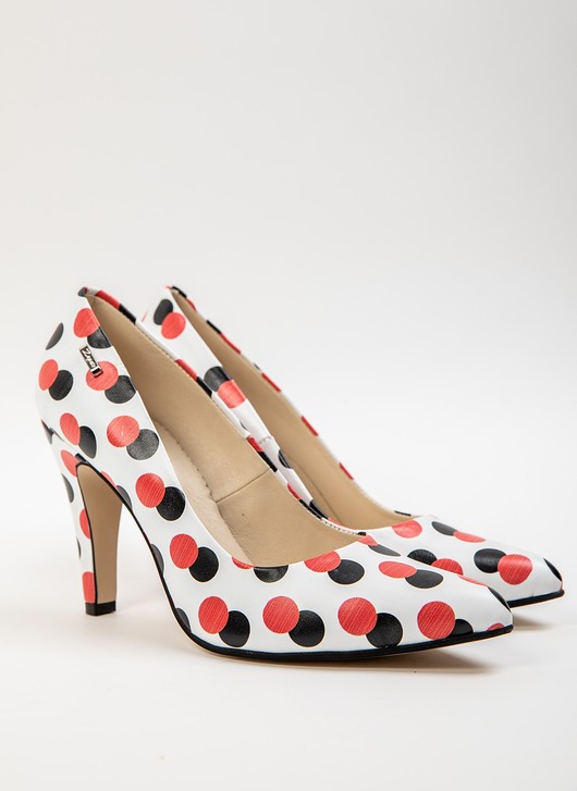 czółenka damskie SKÓRZANE SZPILKI ZAPATO 035 CZERWONE KROPKI