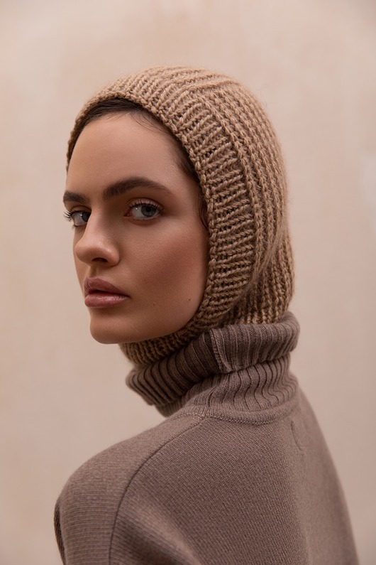 czapki damskie Kominiarka Merino&cashmere beż camel