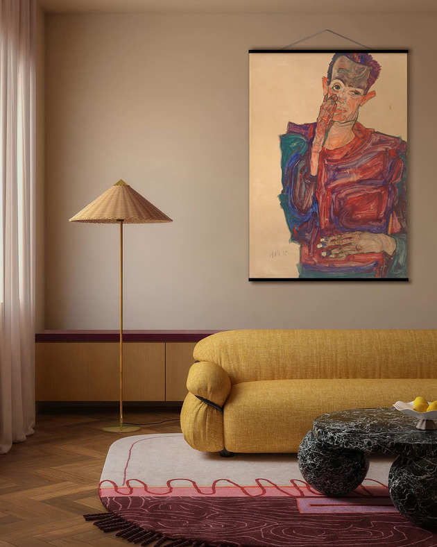 grafiki i ilustracje Duży obraz na płótnie - Autoportret - Egon Schiele