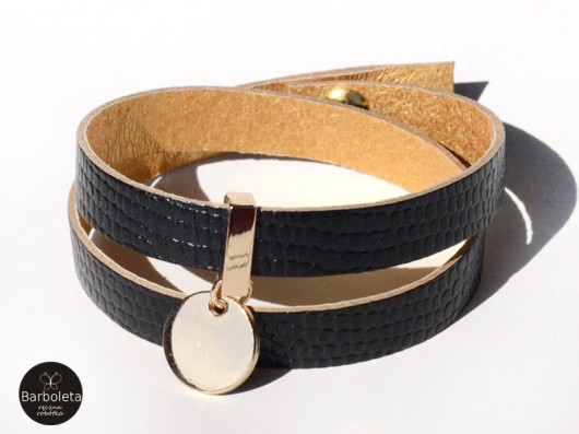 black gad + gold bransoletka skórzana barboleta
