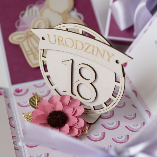 kartki scrapbooking 18 urodziny, exploding box, kartka 3d osiemnastka