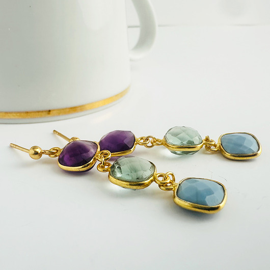 kolczyki z kamieniami BLUE SKY- kolczyki kamienie szlachetne srebro pozłacane