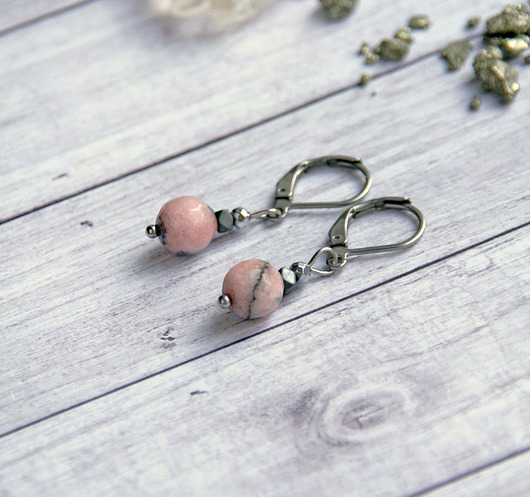 kolczyki z kamieniami Jadeit, stal szlachetna - kolczyki