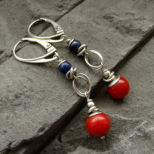 Koral i lapis lazuli - kolczyki RayOfArt