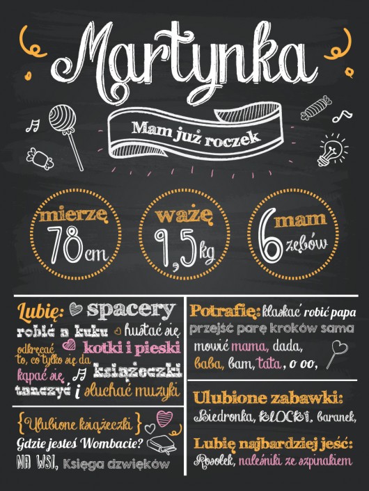 Plakat na roczek, urodziny dziecka.  Pankmat
