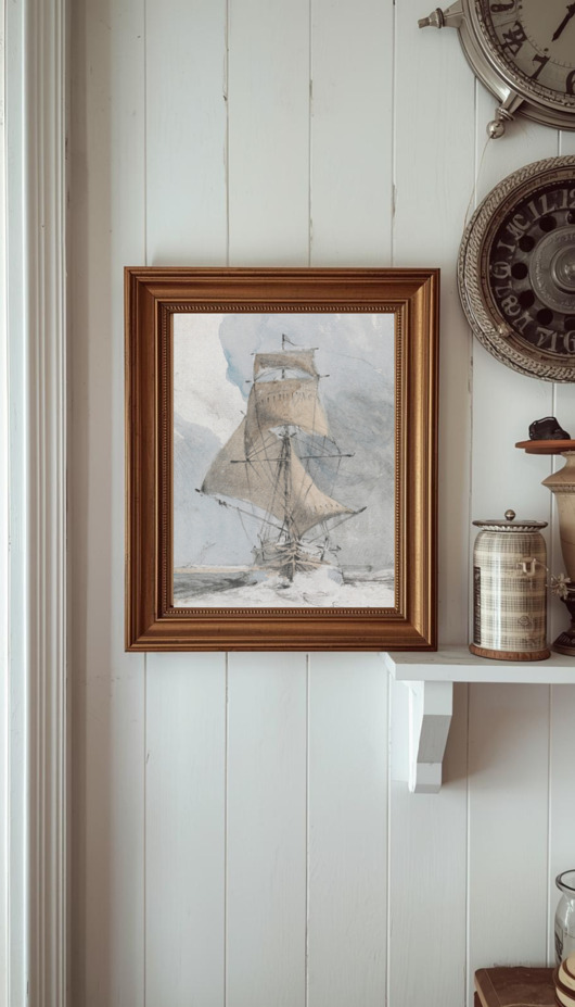 grafiki i ilustracje PLAKAT statek, krajobraz morze, pejzaż morski