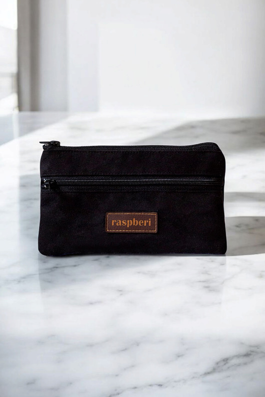 portfele damskie Czarny portfel z nubuku