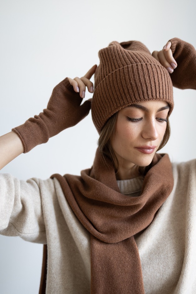 rękawiczki damskie Mitenki Merino & cashmere brązowy karmel