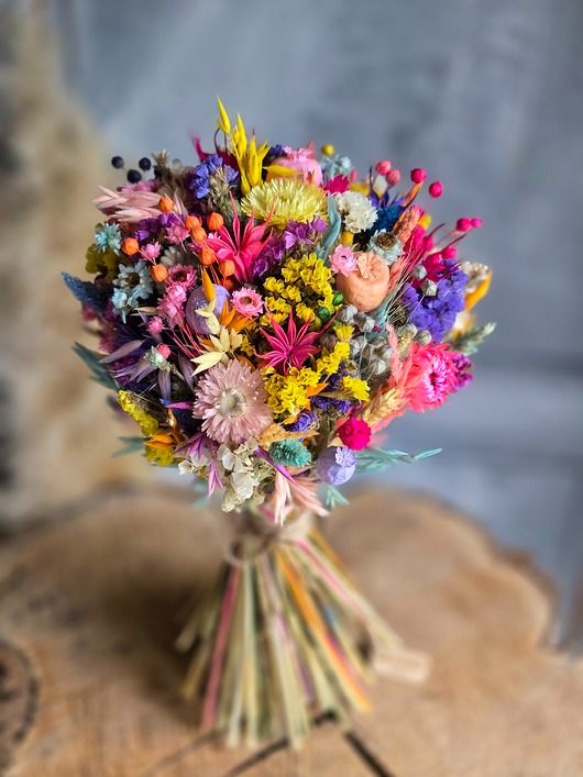 Ślub - inne Kolorowy bukiet ślubny z suszonych kwiatów, traw i zbóż