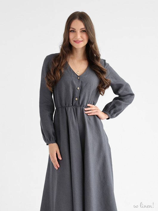 sukienki maxi damskie Lniana sukienka CAMELLIA MAXI CHARCOAL