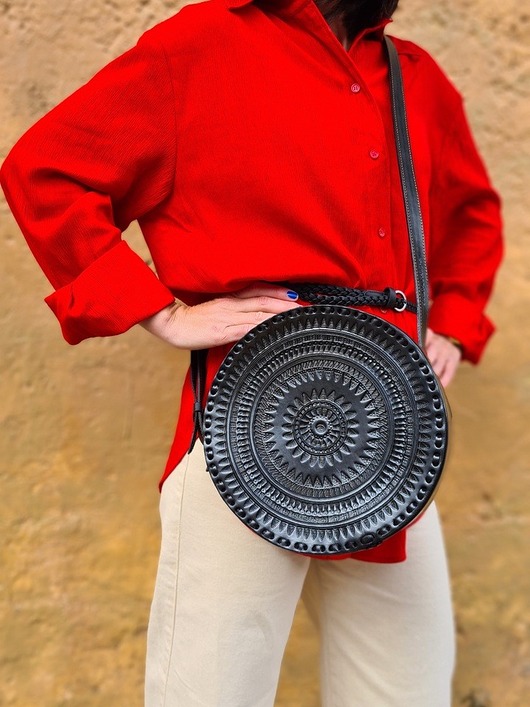 torby na ramię Torebka skórzana ręcznie robiona góralska okrągła na ramię Carmen Duża