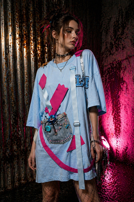 t-shirt damskie Lou Vitou Cyber Y2K Oversize Tee One of One Upcycled S-XL