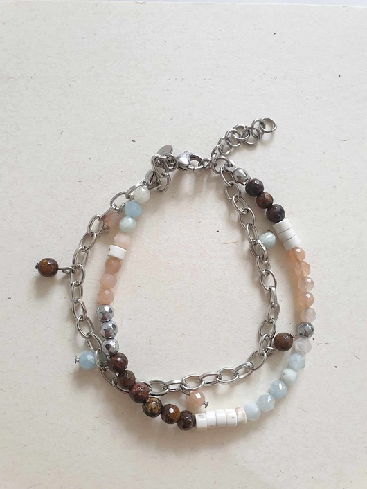 bransoletki z kamieni naturalnych Bransoletka łańcuszkowa, kamień słoneczny, bronzyt, morganit, howlit