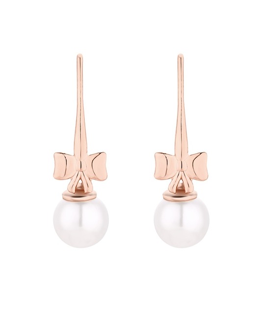 kolczyki pozłacane Kolczyki z różowego złota z kokardkami i perłami SWAROVSKI CRYSTAL