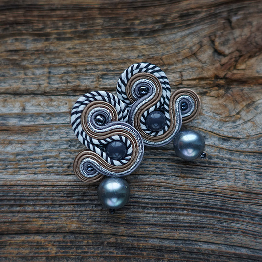 kolczyki soutache Kolczyki w kolorze brązu, szarości i srebra