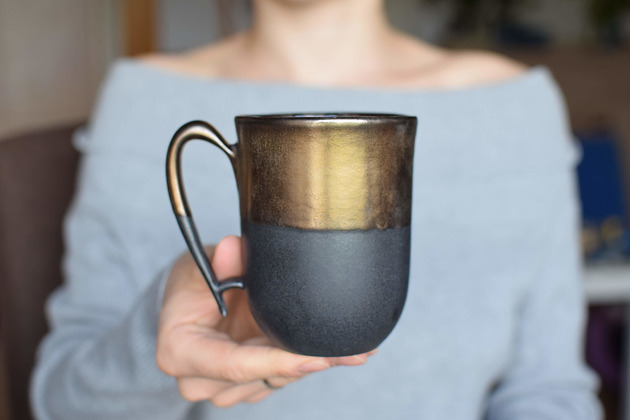 Kubek Ceramiczny Czarne Złoto 300ml Ceramika Ciepliki