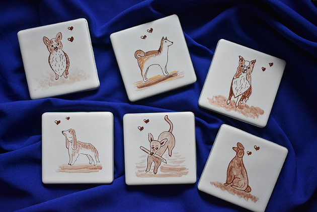 podkładki do kuchni Podkładki pod kubki kafelki psy