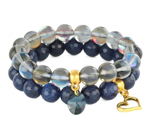 Navy blue jade & quartz with pendants. Lavoga