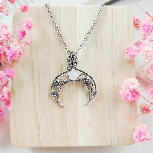 wisiory Naszyjnik Lunula Kamień Księżycowy stal chirurgiczna wisiorek handmade