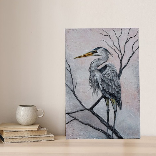 obrazy Obraz strukturalny Czapla siwa - płaskorzeźba na płótnie