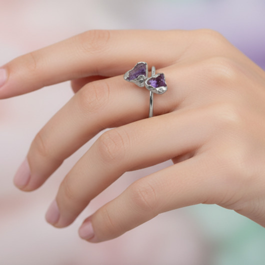 pierścionki złote Regulowany Pierścionek z Ametystem