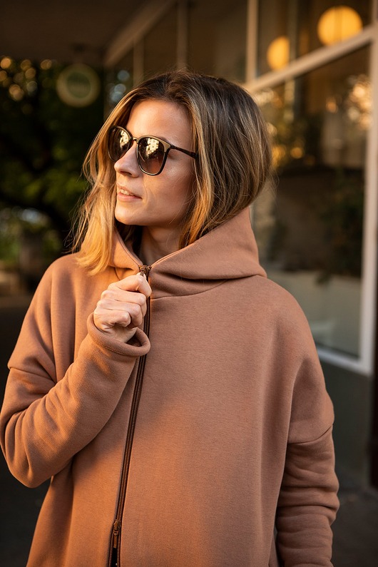 bluza z kapturem damska Płaszczobluza No.2 Cynamon
