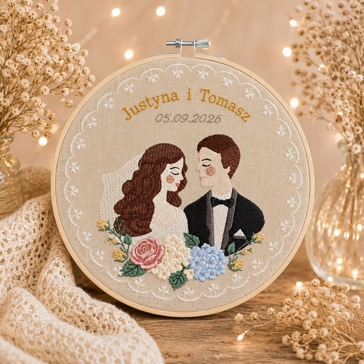 Ślub - inne Personalizowana pamiątka ślubna, haft w tamborku
