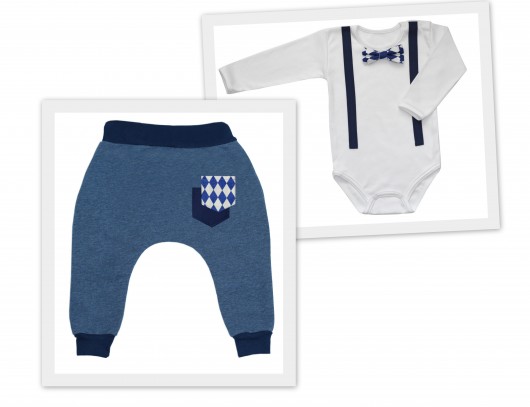 Komplet Mucha Niebieskie Romby + Portki Jeans nonino