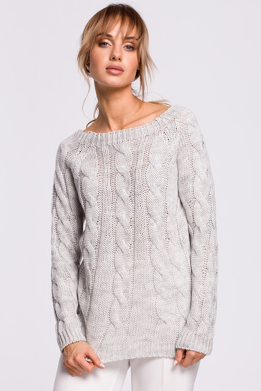 swetry damskie  Sweter z dekoltem w łódkę-szary(M-511)