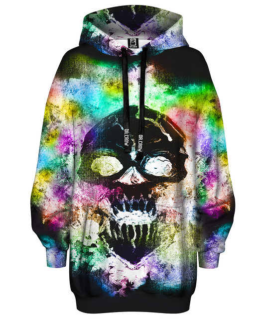 bluza z kapturem damska Bluza Oversize Tunika DR.CROW Neon Skull