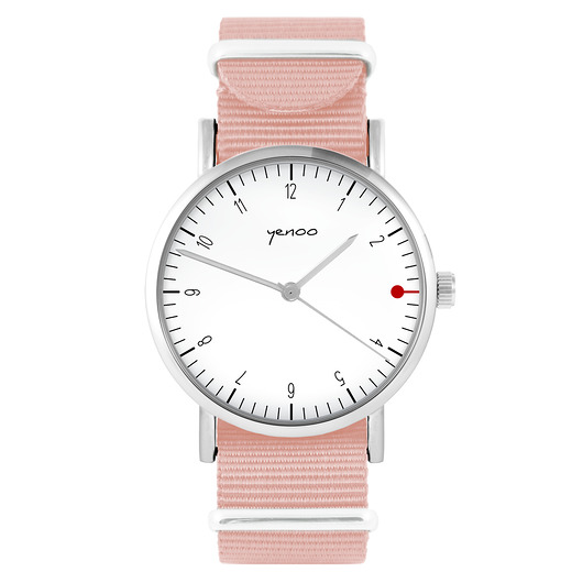 zegarki damskie Zegarek - Simple biały - brzoskwiniowy róż