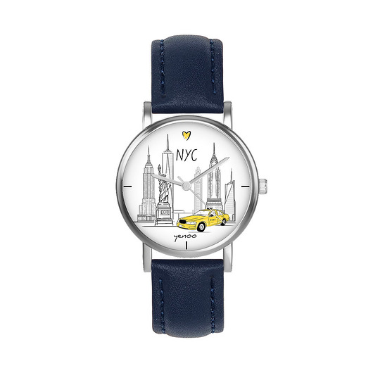 zegarki unisex Zegarek  mały - New York - skórzany, granatowy