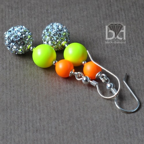 Neonowe kolczyki kryształ Swarovski Black Diamond
