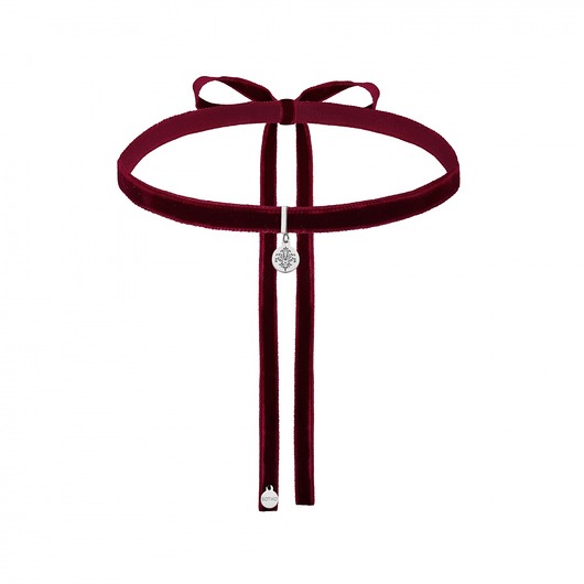 Bordowy aksamitny choker z rozetką  SOTHO