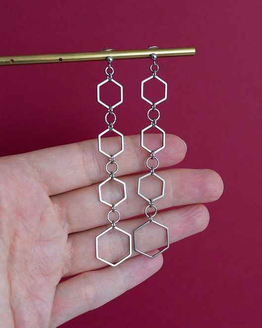 kolczyki - inne Długie stalowe kolczyki heksagony