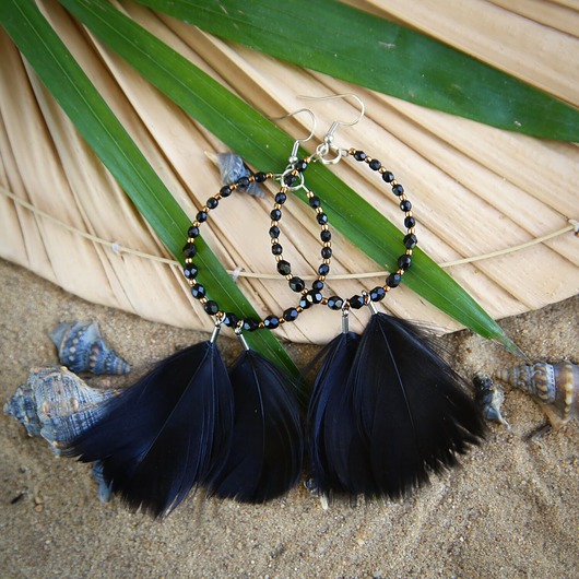 kolczyki szklane Złoty/czarny kolczyki z piórami