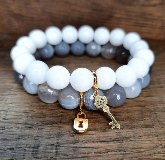bransoletki z kamieni naturalnych Komplet bransoletek kluczyk i kłódka