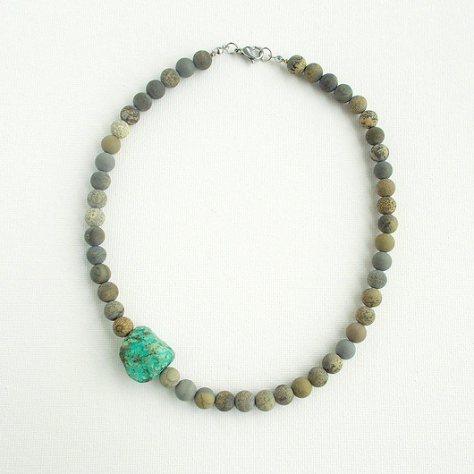 kolie Surowy Turkus i antyczny Jaspis Naszyjnik z detalem