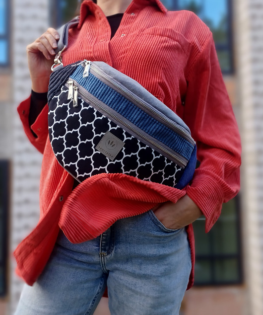 saszetka nerka Kolorowa Nerka XL z weluru i sztruksu Agadir