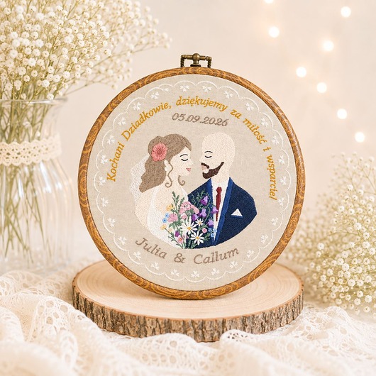 Ślub - inne Haft ślubny w oprawie 20 cm,pamiątka ślubna, podziękowania ślubne 43