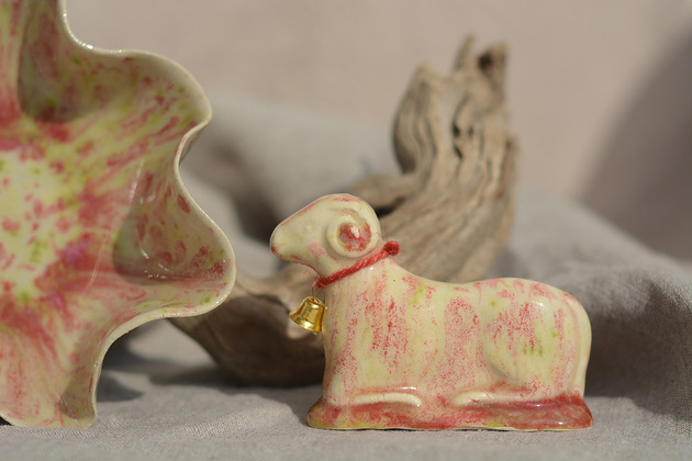 ozdoby wielkanocne Baranek wielkanocny kolekcja 'be' numer 15  krasiasty komplet z miseczką