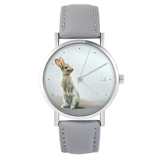 zegarki damskie Zegarek - Zając - skóra, szary