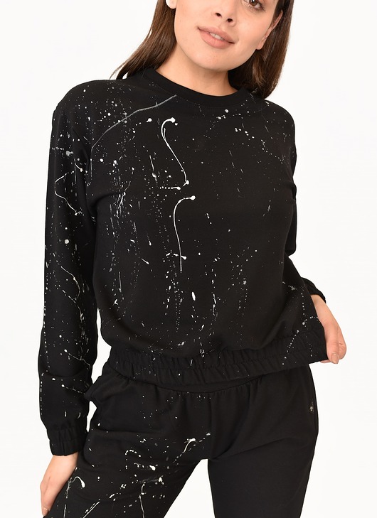 bluza bez kaptura damska Bluza Happy czarna malowana