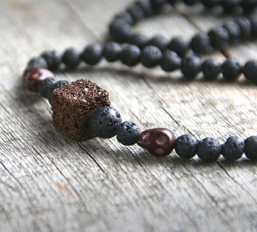 naszyjnik MĘSKI :: brown lava & skulls kaktusia