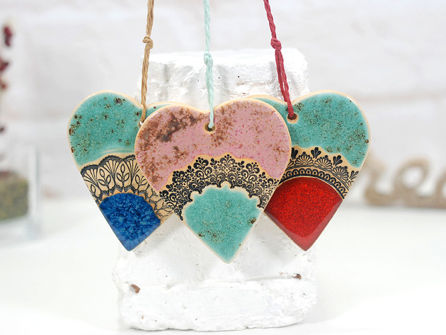 ozdoby choinkowe Dekoracje choinkowe serca - ozdoby ceramiczne