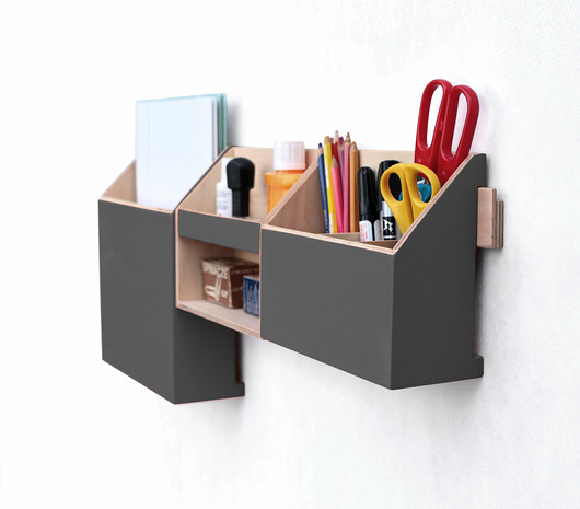 Grafitowy organizer ścienny - Przybornik biurowy Clock Wood Studio