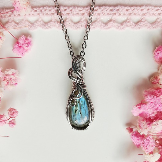 wisiory Naszyjnik Labradoryt stal chirurgiczna wisiorek handmade