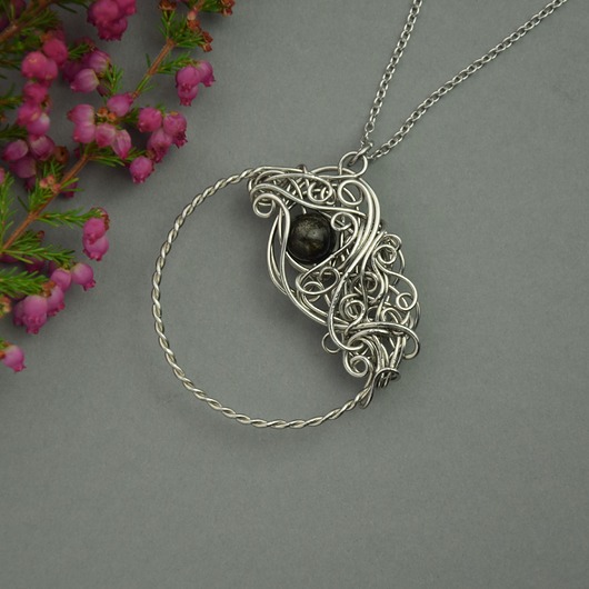wisiory Wisiorek obsydian złocisty koło kółko wire wrapping