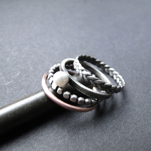 pierścionki srebrne Zestaw Quatro z perłą